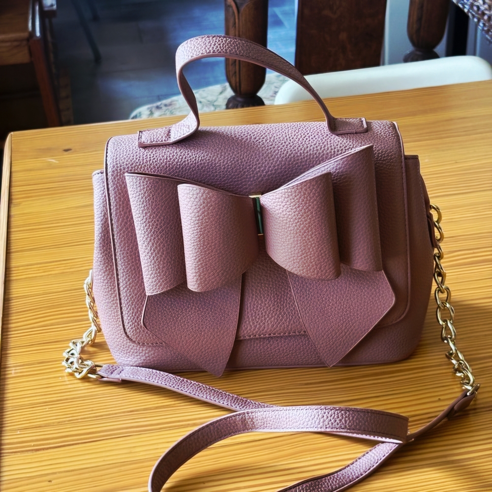 Like Dream Women's Bow Accent Top-Handle Crossbody Bag - Mauve Pink